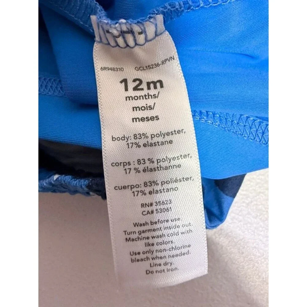 Carter’s Blue Shark Long Sleeve Rash Guard Top & Swim Trunks Baby Boys 12M 7118